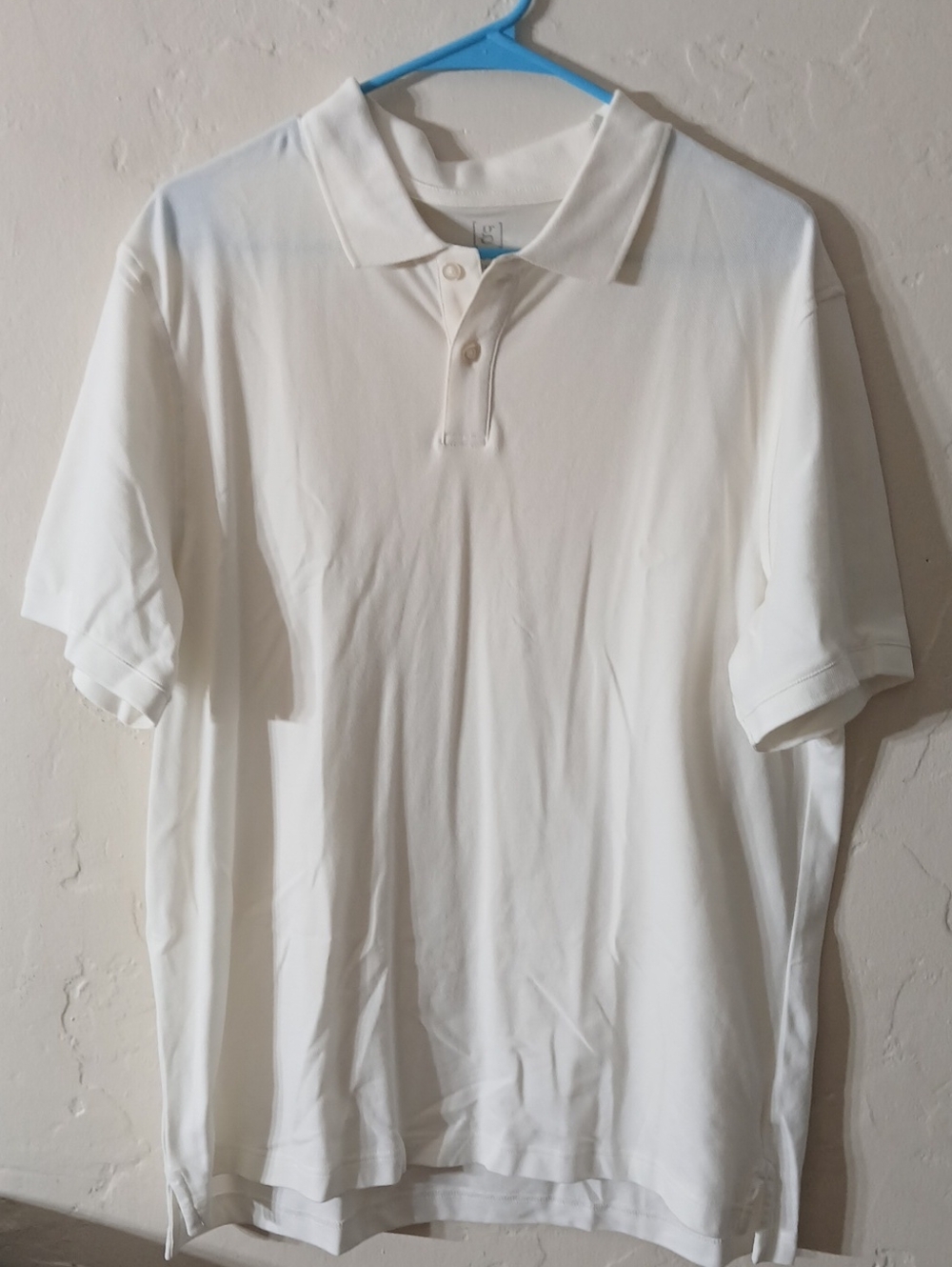 George Men's White Polo Shirt - Classic Two-Button Collared Tee Size Large